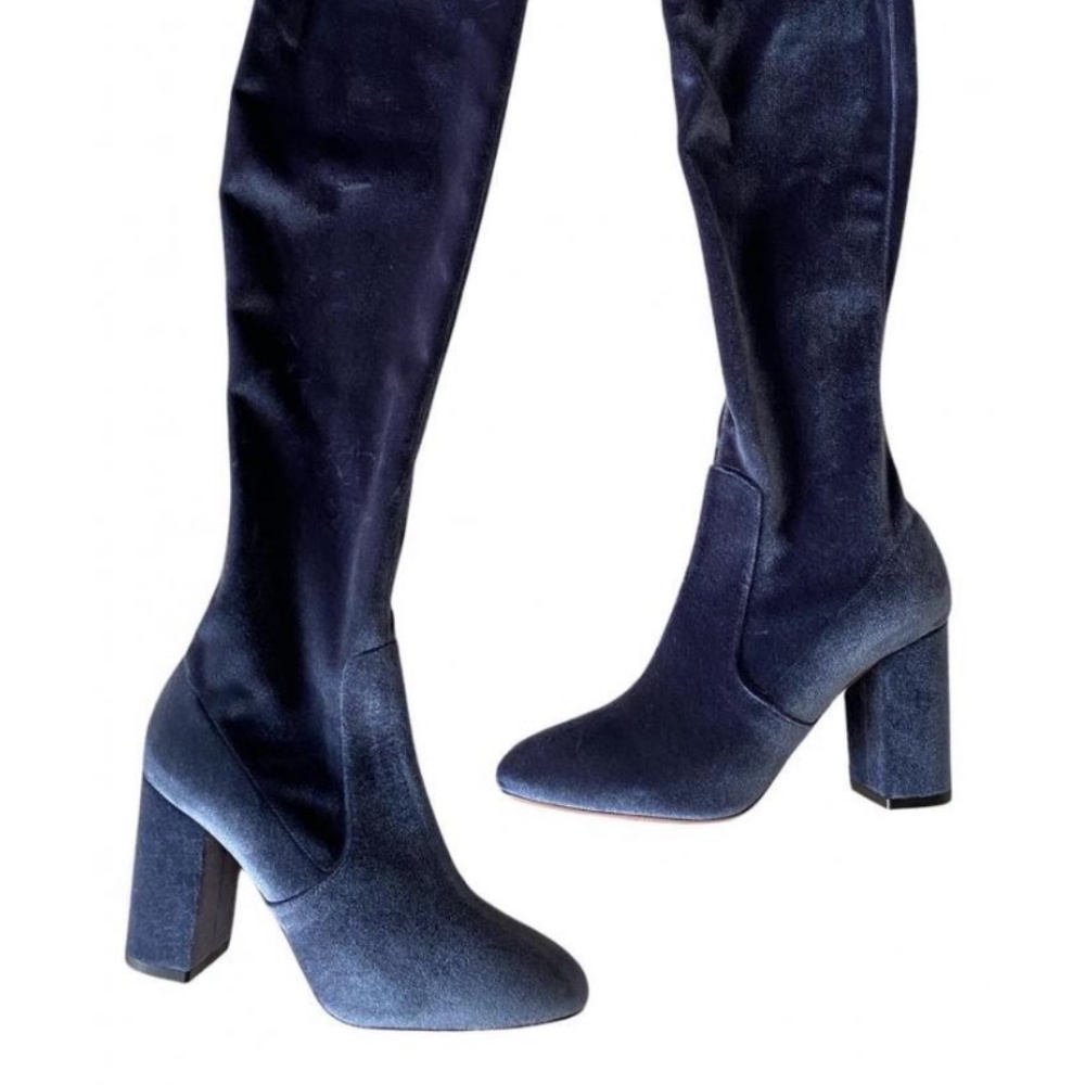 Aquazzura silver/gray velvet knee high boots